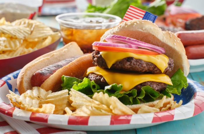 Hot Dog And Hamburger On a Plate
