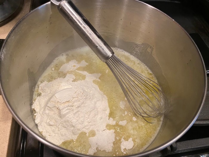 Roux with butter and flour.