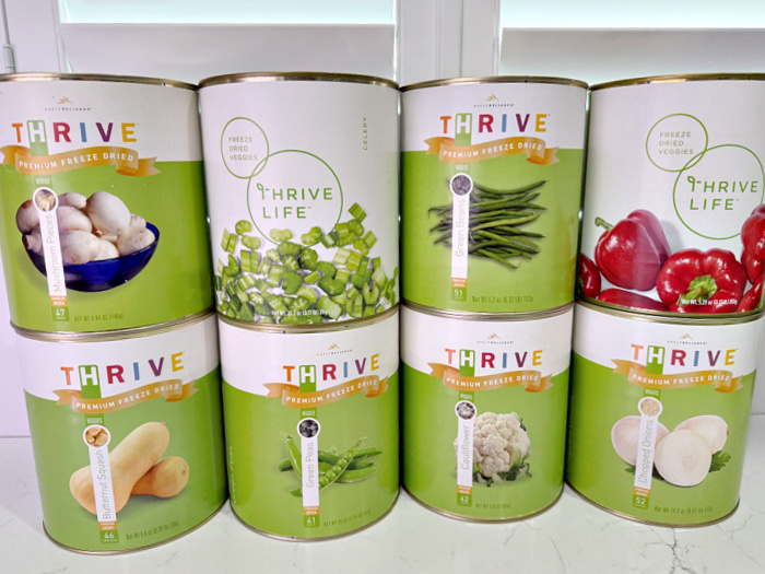 Freeze Dried Vegetables Lined Up On Counter