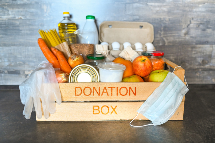 Donation Box With Medical Gloves and Face Mask