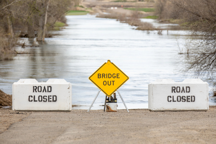 Yellow Sign Bridge Out