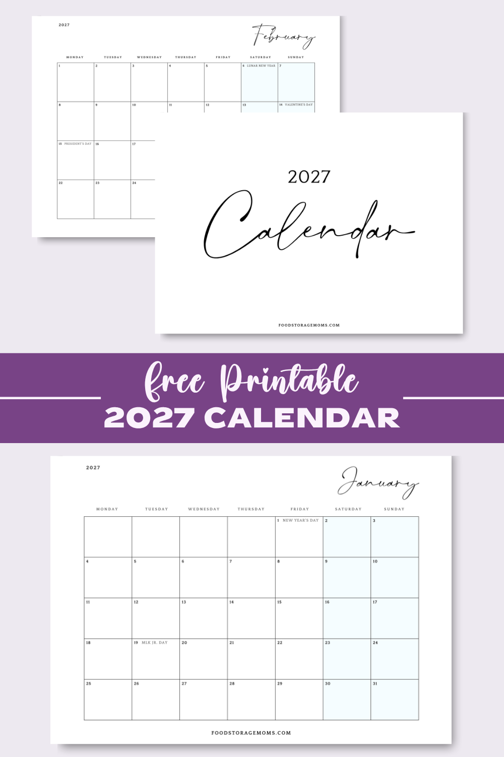 Free Printable 2027 Calendar with Cover Page