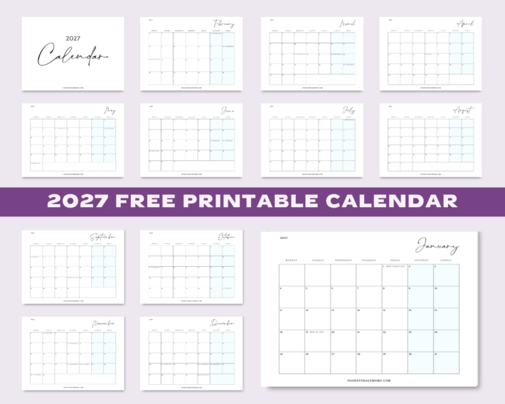 Printable 2027 Calendar with Monthly Pages and Cover Page