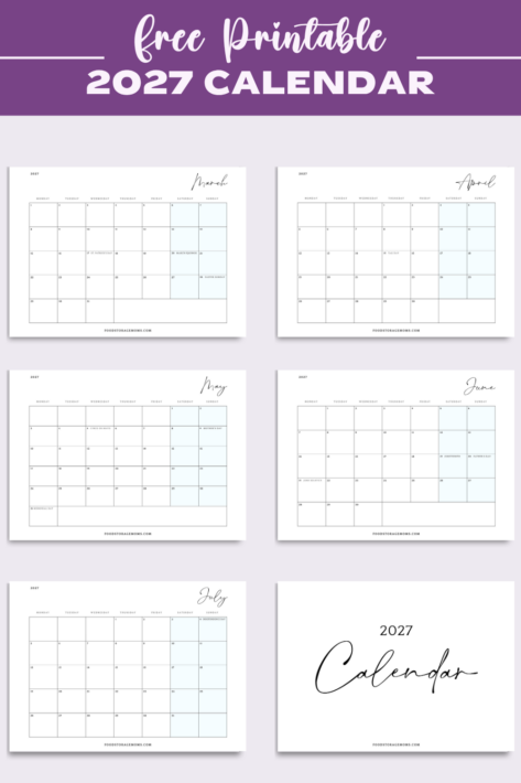 2027 Free Printable Calendar Download
