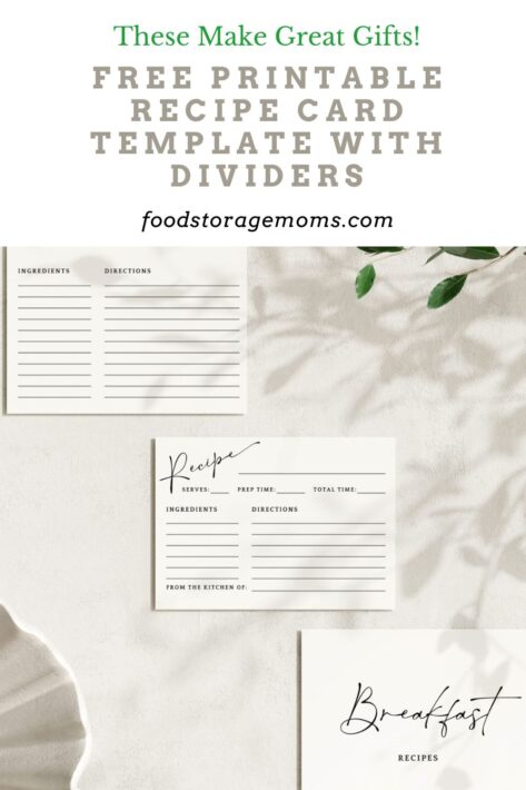 Free Printable Recipe Card Template with Dividers 