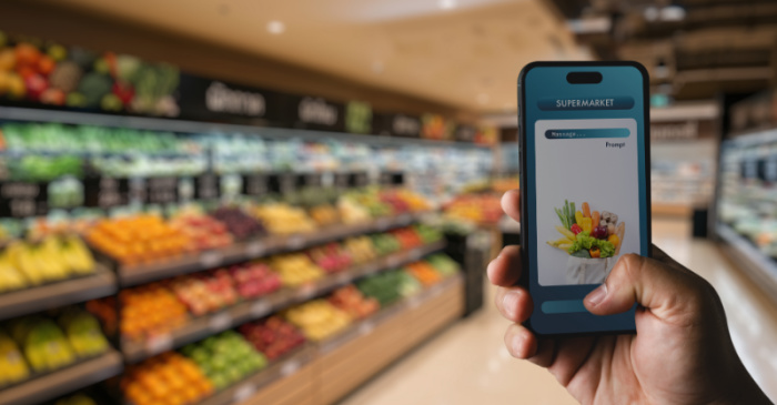Grocery Store With Someone Holding A Cell Phone