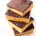 No Bake Peanut Butter Bars with chocolate topping and flaky sea salt