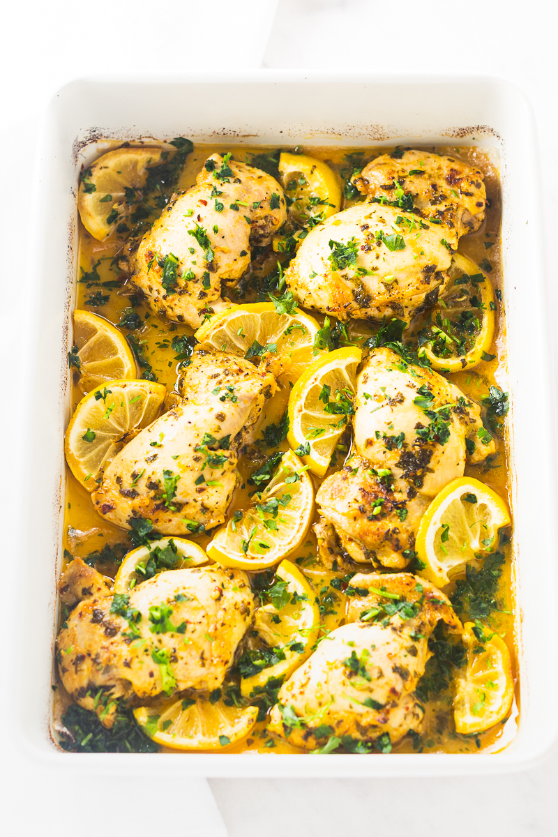 Oven Baked Lemon Pepper Chicken Thighs Recipe fresh out of the oven