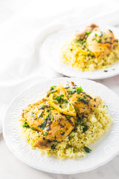 Plated Oven Baked Lemon Pepper Chicken Thighs Recipe