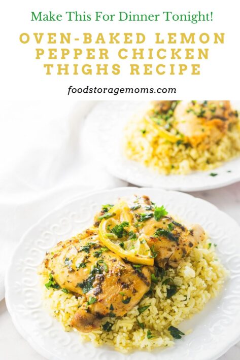 Chicken thighs on rice, ready to serve.