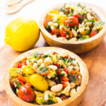 Easy White Bean Salad Recipe Displayed in Wooden Bowls